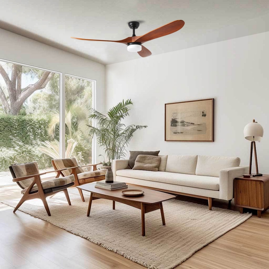 ZEVENTI - GINOSA lubinis LED ventiliatorius LED/18W/230V 3000/4000/6000K Wi-Fi Tuya juodas/ąžuolas + nuotolinis pultas