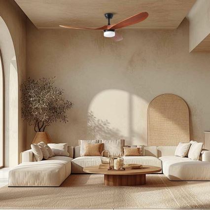 ZEVENTI - GINOSA lubinis LED ventiliatorius LED/18W/230V 3000/4000/6000K Wi-Fi Tuya juodas/ąžuolas + nuotolinis pultas