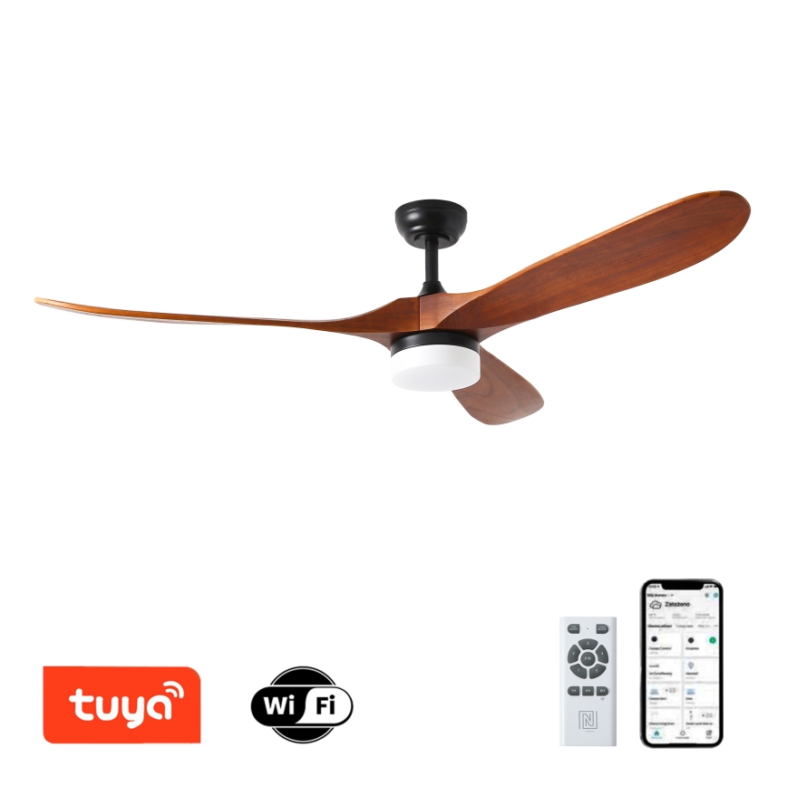 ZEVENTI - LED Reguliuojamas lubinis ventiliatorius GINOSA LED/18W/230V 3000-6000K Wi-Fi Tuya juoda/ąžuolas + nuotolinio valdymo pultas