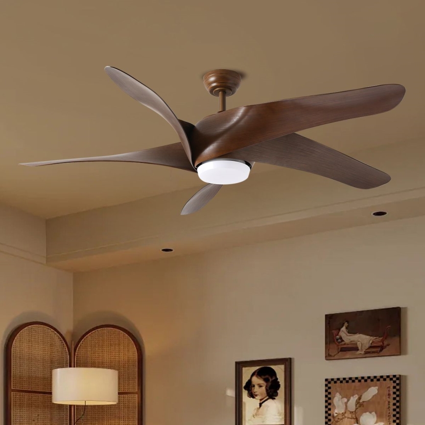 ZEVENTI - LED lubinis ventiliatorius LUCCA LED/18W/230V 3000/4000/6000K Wi-Fi Tuya rudas + nuotolinis valdymas