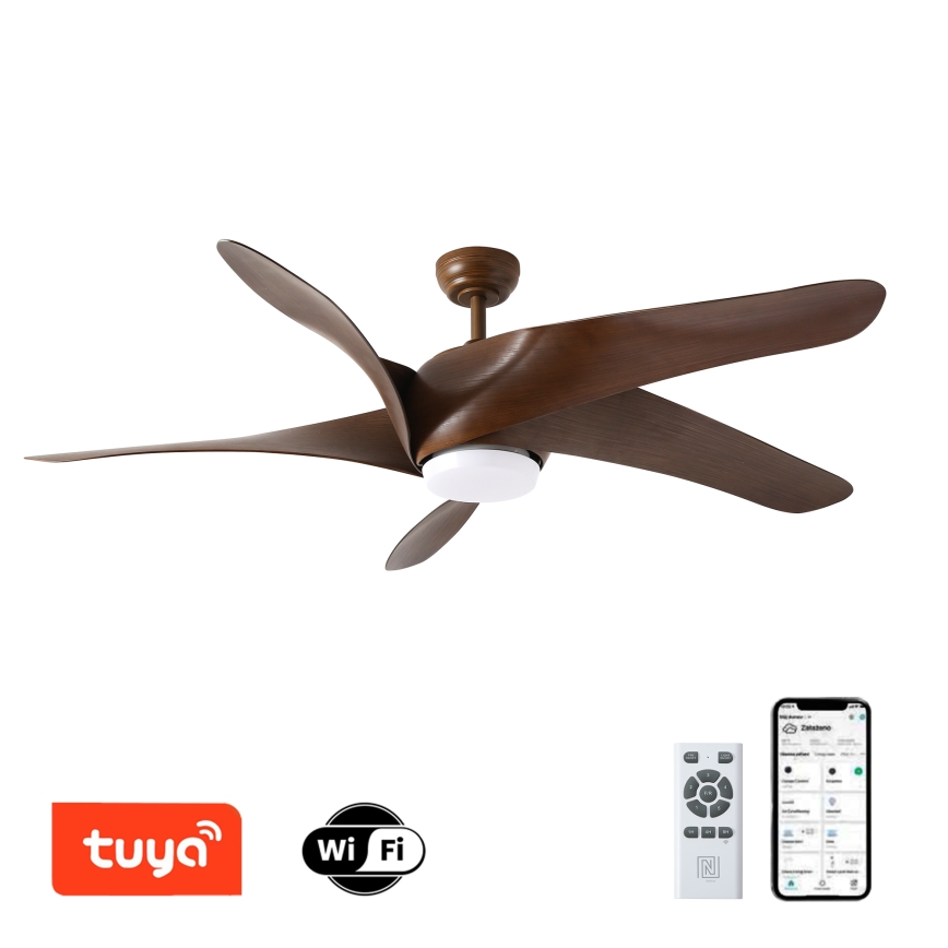 ZEVENTI - LED Reguliuojamas lubinis ventiliatorius LUCCA LED/18W/230V 3000-6000K Wi-Fi Tuya ruda + nuotolinio valdymo pultas
