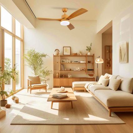 ZEVENTI - LED lubinis ventiliatorius MARE LED/24W/230V 3000/4000/6000K Wi-Fi Tuya ąžuolas + nuotolinis valdymas