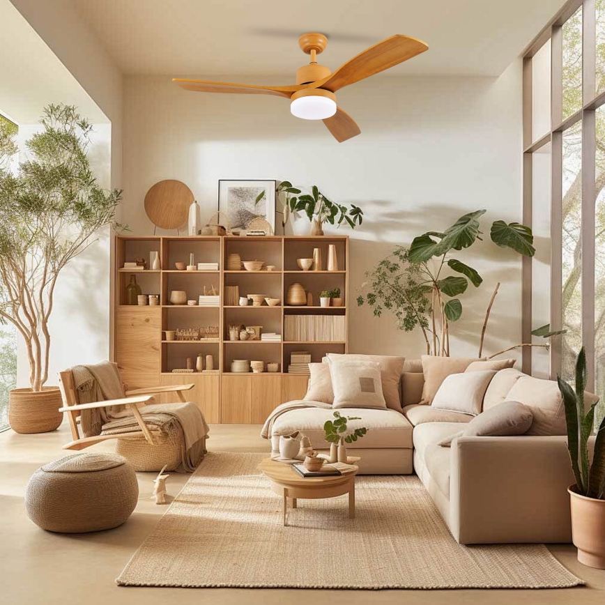 ZEVENTI - LED lubinis ventiliatorius MARE LED/24W/230V 3000/4000/6000K Wi-Fi Tuya ąžuolas + nuotolinis valdymas