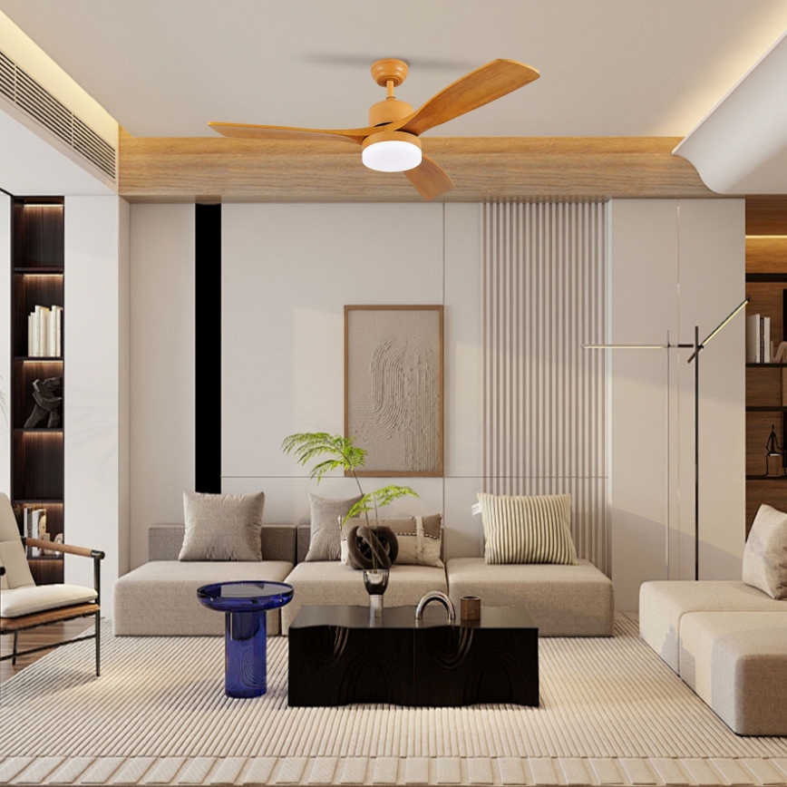 ZEVENTI - LED lubinis ventiliatorius MARE LED/24W/230V 3000/4000/6000K Wi-Fi Tuya ąžuolas + nuotolinis valdymas