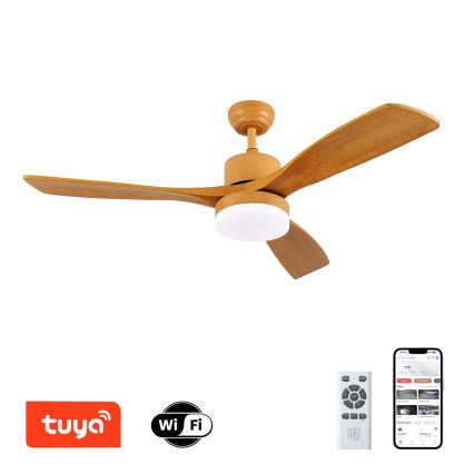 ZEVENTI - LED Reguliuojamas lubinis ventiliatorius MARE LED/24W/230V 3000-6000K Wi-Fi Tuya ąžuolas + nuotolinio valdymo pultas