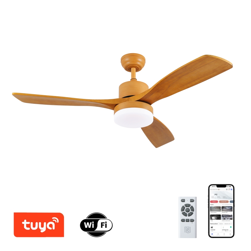 ZEVENTI - LED Reguliuojamas lubinis ventiliatorius MARE LED/24W/230V 3000-6000K Wi-Fi Tuya ąžuolas + nuotolinio valdymo pultas