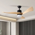 ZEVENTI - LED lubinis ventiliatorius NATURITO LED/18W/230V 3000-6000K Wi-Fi Tuya juodas/ąžuolas + nuotolinis valdymas