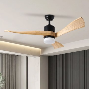 ZEVENTI - LED lubinis ventiliatorius NATURITO LED/18W/230V 3000-6000K Wi-Fi Tuya juodas/ąžuolas + nuotolinis valdymas