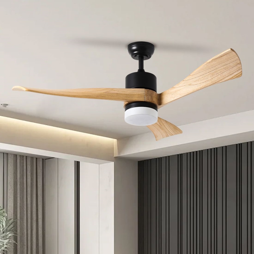ZEVENTI - LED lubinis ventiliatorius NATURITO LED/18W/230V 3000-6000K Wi-Fi Tuya juodas/ąžuolas + nuotolinis valdymas
