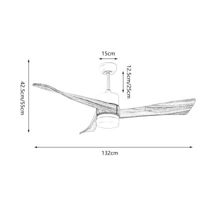 ZEVENTI - LED Reguliuojamas lubinis ventiliatorius NATURITO LED/18W/230V 3000-6000K Wi-Fi Tuya balta/ąžuolas + nuotolinio valdymo pultas