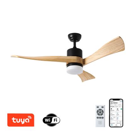 ZEVENTI - LED lubinis ventiliatorius NATURITO LED/18W/230V 3000-6000K Wi-Fi Tuya juodas/ąžuolas + nuotolinis valdymas