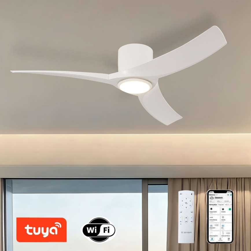 ZEVENTI - dimeriuojamas LED lubinis ventiliatorius ORBITO LED/24W/230V 3000/4000/6000K Wi-Fi Tuya baltas + nuotolinis valdymas