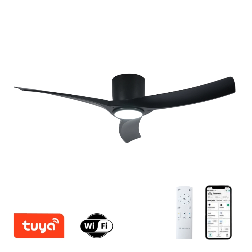 ZEVENTI - LED dimeriuojamas lubinis ventiliatorius ORBITO LED/24W/230V 3000/4000/6000K Wi-Fi Tuya juodas + nuotolinis valdymas