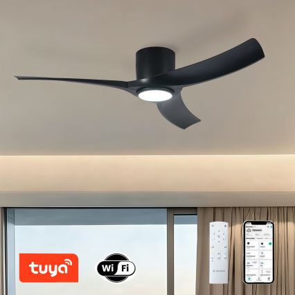 ZEVENTI - LED dimeriuojamas lubinis ventiliatorius ORBITO LED/24W/230V 3000/4000/6000K Wi-Fi Tuya juodas + nuotolinis valdymas