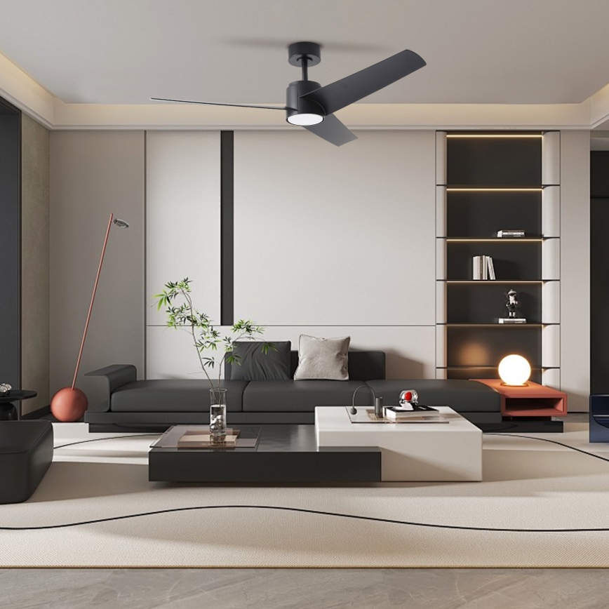 ZEVENTI - LED Reguliuojamas lubinis ventiliatorius ORVIETO LED/18W/230V 3000-6000K Wi-Fi Tuya juoda + nuotolinio valdymo pultas