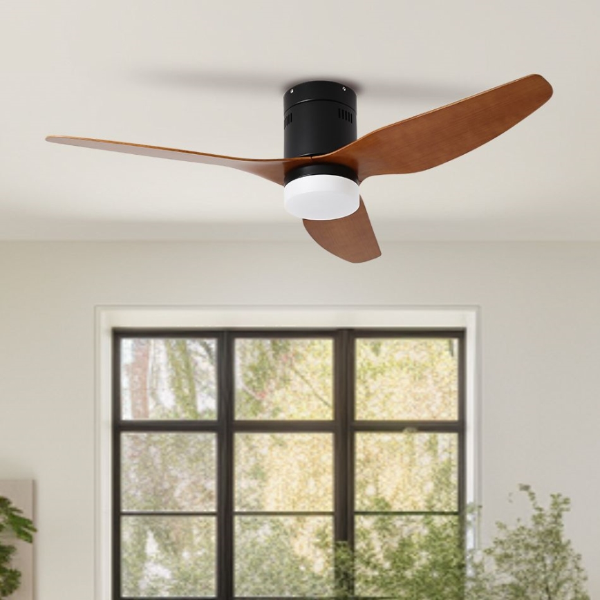 ZEVENTI - LED lubinis ventiliatorius PADUA LED/18W/230V 3000/4000/6000K Wi-Fi Tuya juodas/rudas + nuotolinio valdymo pultas