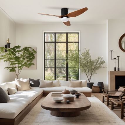 ZEVENTI - LED lubinis ventiliatorius PADUA LED/18W/230V 3000/4000/6000K Wi-Fi Tuya juodas/rudas + nuotolinio valdymo pultas