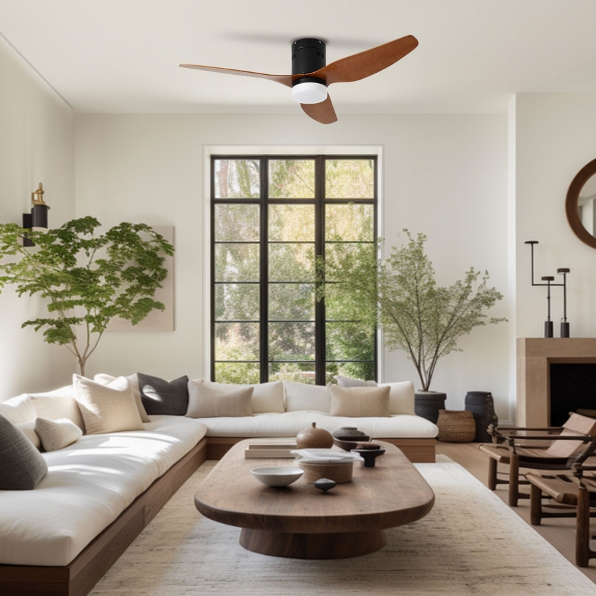 ZEVENTI - LED lubinis ventiliatorius PADUA LED/18W/230V 3000/4000/6000K Wi-Fi Tuya juodas/rudas + nuotolinio valdymo pultas