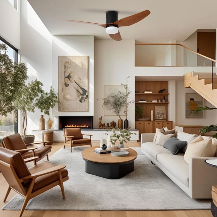 ZEVENTI - LED lubinis ventiliatorius PADUA LED/18W/230V 3000/4000/6000K Wi-Fi Tuya juodas/rudas + nuotolinio valdymo pultas