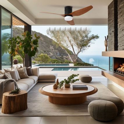 ZEVENTI - LED lubinis ventiliatorius PADUA LED/18W/230V 3000/4000/6000K Wi-Fi Tuya juodas/rudas + nuotolinio valdymo pultas