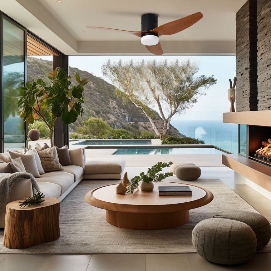 ZEVENTI - LED lubinis ventiliatorius PADUA LED/18W/230V 3000/4000/6000K Wi-Fi Tuya juodas/rudas + nuotolinio valdymo pultas