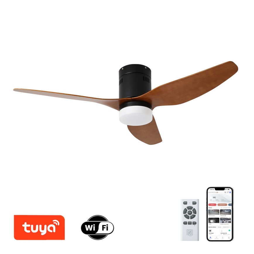 ZEVENTI - LED Reguliuojamas lubinis ventiliatorius PADUA LED/18W/230V 3000-6000K Wi-Fi Tuya juoda/ruda + nuotolinio valdymo pultas