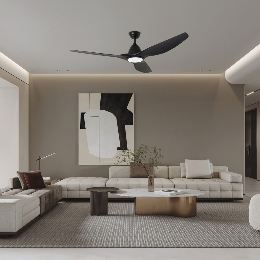 ZEVENTI - LED lubinis ventiliatorius URBINO LED/20W/230V 3000/4000/6000K Wi-Fi Tuya juodas + nuotolinis valdymas