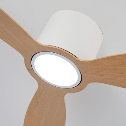 ZEVENTI - LED dimeriuojamas lubinis ventiliatorius VENTORA LED/24W/230V 3000/4000/6000K Wi-Fi Tuya balta/ąžuolas + nuotolinis valdymas