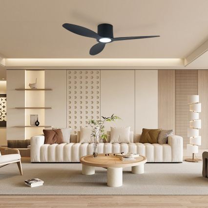 ZEVENTI – Dimeriu reguliuojamas LED lubų ventiliatorius VENTORA LED/24W/230V 3000/4000/6000K Wi‑Fi Tuya, juodas, su nuotolinio valdymo pultu