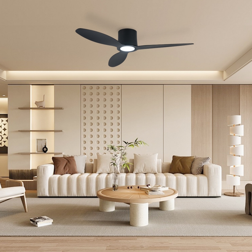 ZEVENTI – Dimeriu reguliuojamas LED lubų ventiliatorius VENTORA LED/24W/230V 3000/4000/6000K Wi‑Fi Tuya, juodas, su nuotolinio valdymo pultu