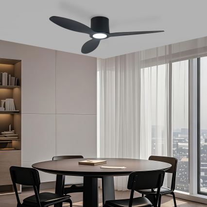 ZEVENTI – Dimeriu reguliuojamas LED lubų ventiliatorius VENTORA LED/24W/230V 3000/4000/6000K Wi‑Fi Tuya, juodas, su nuotolinio valdymo pultu