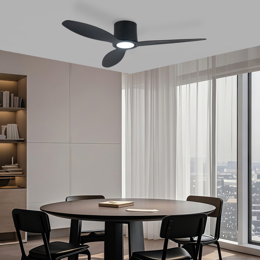 ZEVENTI – Dimeriu reguliuojamas LED lubų ventiliatorius VENTORA LED/24W/230V 3000/4000/6000K Wi‑Fi Tuya, juodas, su nuotolinio valdymo pultu