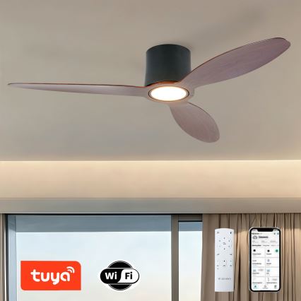 ZEVENTI - LED su reguliuojamu apšvietimu lubų ventiliatorius VENTORA LED/24W/230V 3000/4000/6000K Wi-Fi Tuya juodas/riešutas + nuotolinis valdymas