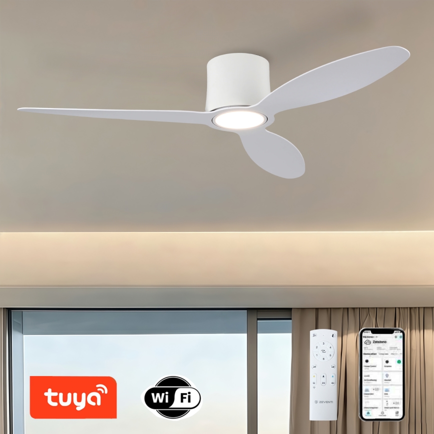ZEVENTI - LED reguliuojamas lubinis ventiliatorius VENTORA LED/24W/230V 3000/4000/6000K Wi-Fi Tuya balta + nuotolinis valdymas