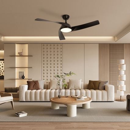 ZEVENTI - LED reguliuojamas lubinis ventiliatorius AERYS LED/24W/230V 3000/4000/6000K Wi-Fi Tuya juodas + nuotolinis pultas