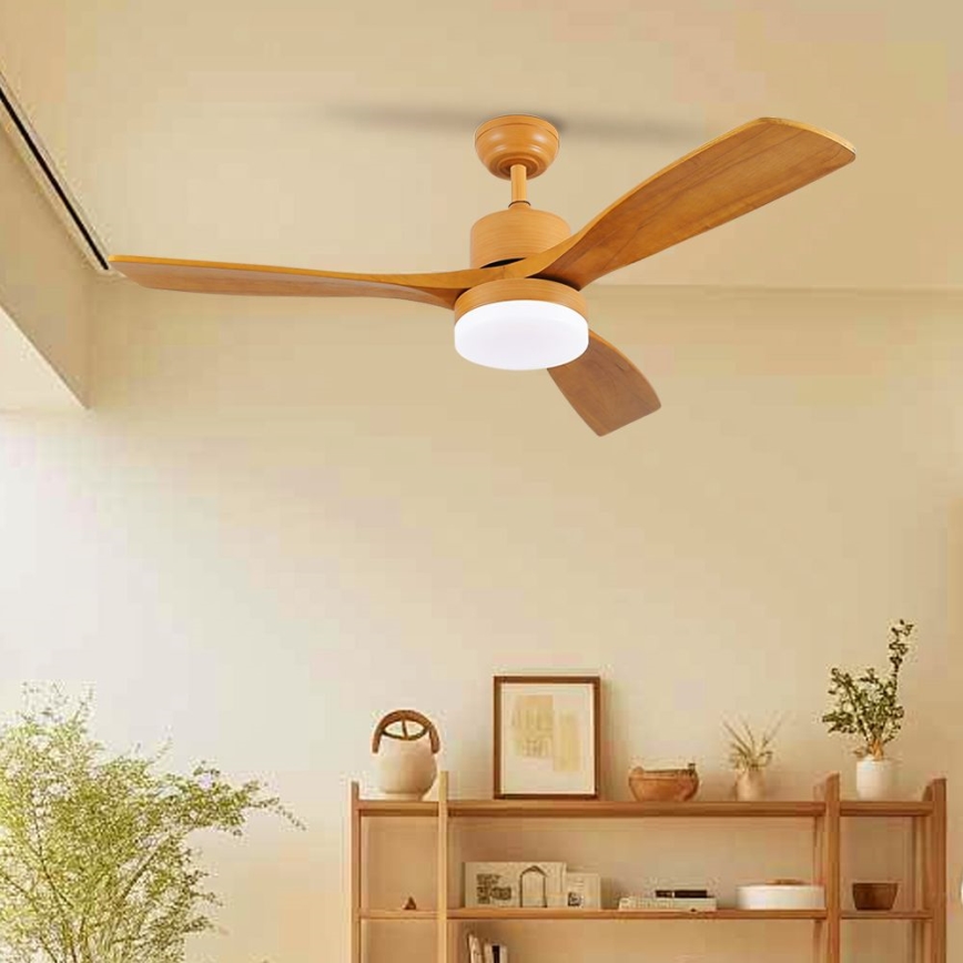 ZEVENTI - LED Reguliuojamas lubinis ventiliatorius MARE LED/24W/230V 3000-6000K Wi-Fi Tuya ąžuolas + nuotolinio valdymo pultas