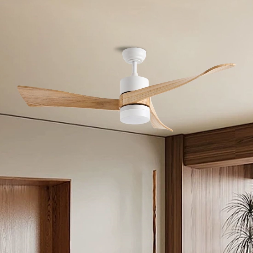 ZEVENTI - LED Reguliuojamas lubinis ventiliatorius NATURITO LED/18W/230V 3000-6000K Wi-Fi Tuya balta/ąžuolas + nuotolinio valdymo pultas
