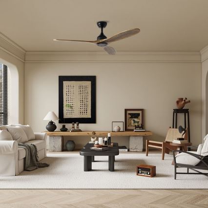 ZEVENTI - Lubinis ventiliatorius LAURIA Wi-Fi Tuya juodas/ąžuolas + nuotolinio valdymo pultas