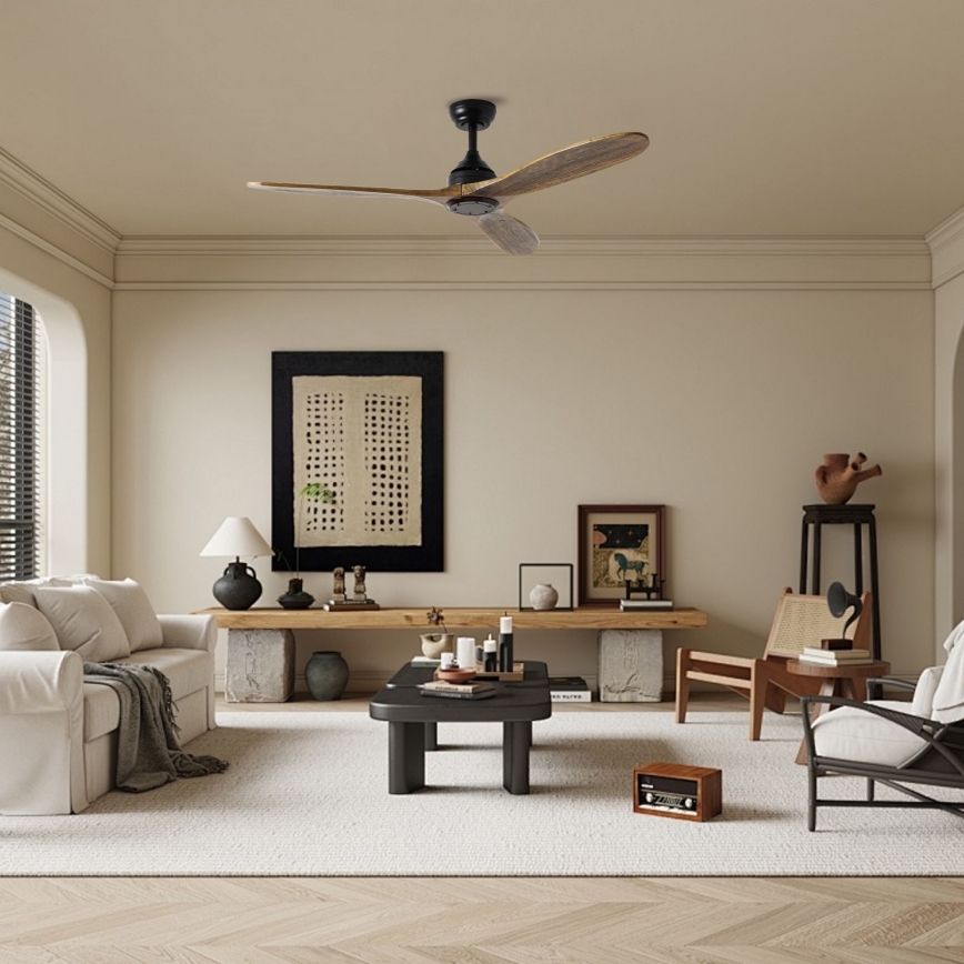 ZEVENTI - Lubinis ventiliatorius LAURIA Wi-Fi Tuya juodas/ąžuolas + nuotolinio valdymo pultas