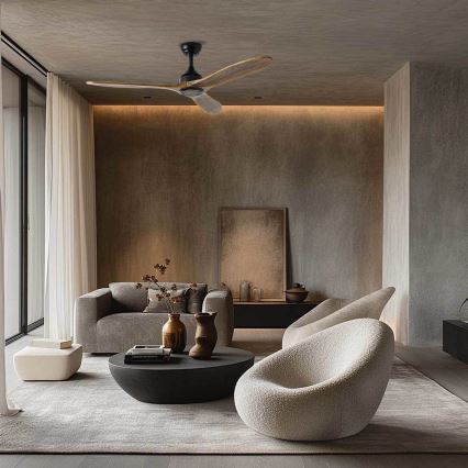 ZEVENTI - Lubinis ventiliatorius LAURIA Wi-Fi Tuya juodas/ąžuolas + nuotolinio valdymo pultas