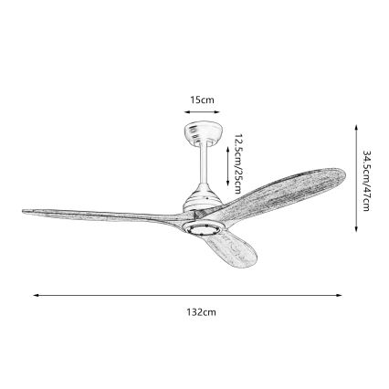 ZEVENTI - Lubinis ventiliatorius LAURIA Wi-Fi Tuya juodas/ąžuolas + nuotolinio valdymo pultas