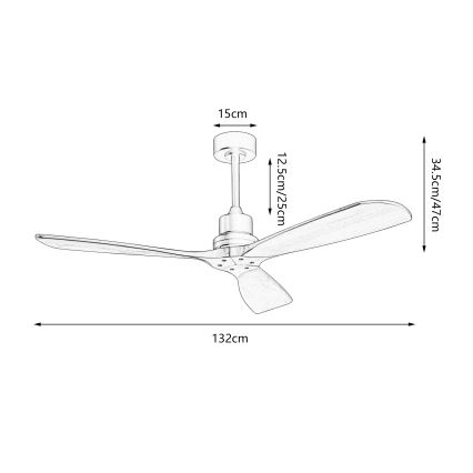 ZEVENTI - Lubinis ventiliatorius LIONI Wi-Fi Tuya matinis chromas/ąžuolas + nuotolinio valdymo pultas