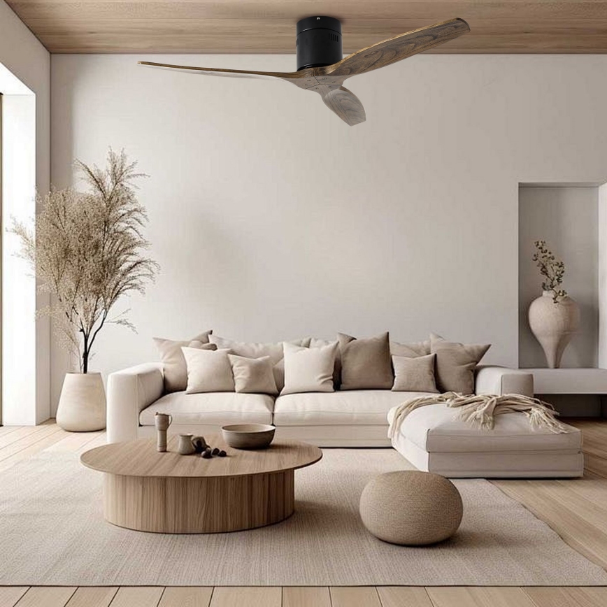 ZEVENTI - lubinis ventiliatorius SPELLO Wi-Fi Tuya juodas/ąžuolas + nuotolinis valdymas