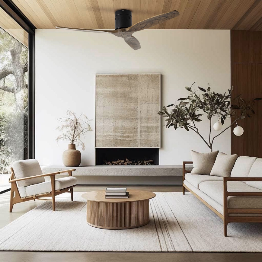 ZEVENTI - lubinis ventiliatorius SPELLO Wi-Fi Tuya juodas/ąžuolas + nuotolinis valdymas