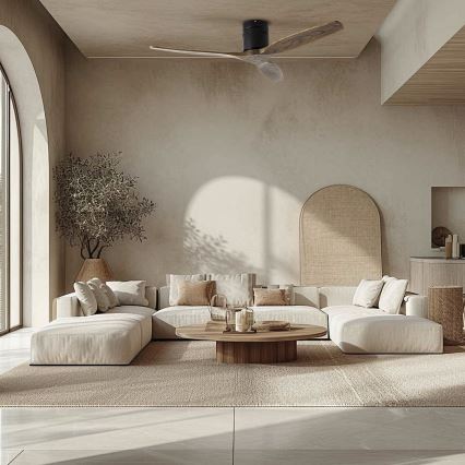 ZEVENTI - lubinis ventiliatorius SPELLO Wi-Fi Tuya juodas/ąžuolas + nuotolinis valdymas