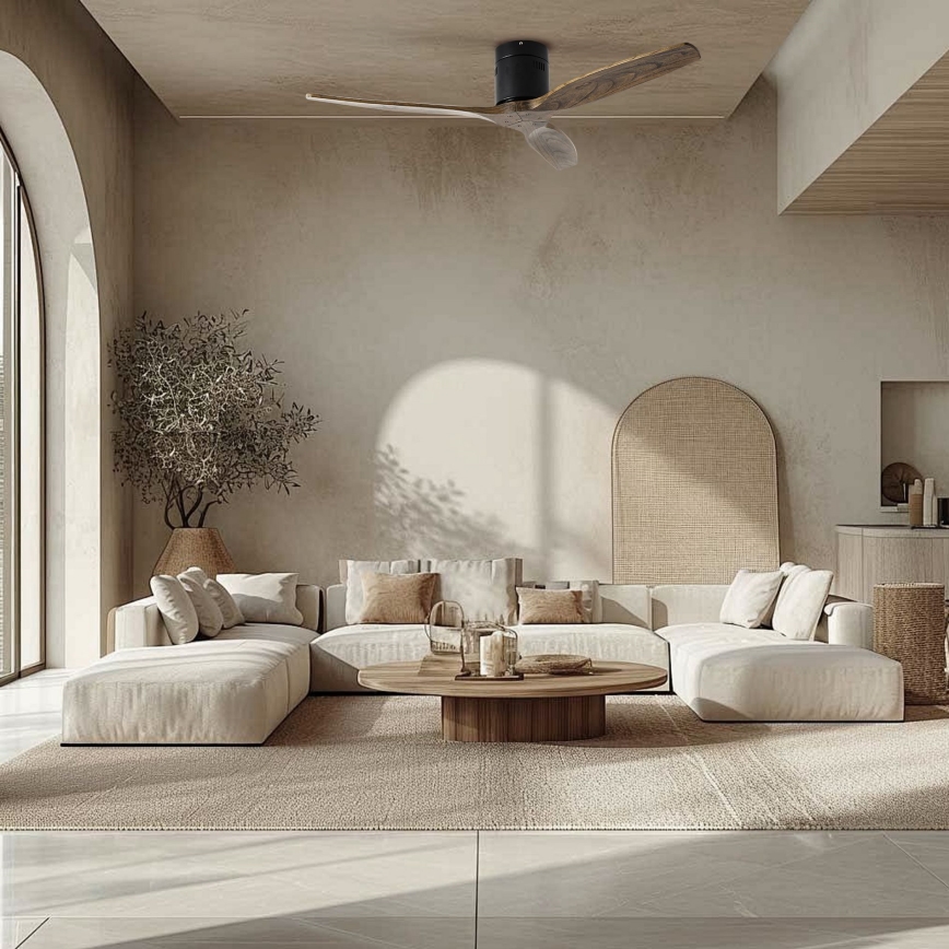 ZEVENTI - lubinis ventiliatorius SPELLO Wi-Fi Tuya juodas/ąžuolas + nuotolinis valdymas