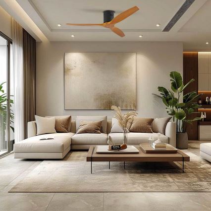 ZEVENTI - Lubinis ventiliatorius SPELLO Wi-Fi Tuya juodas/ąžuolas + nuotolinis valdiklis