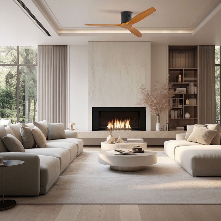 ZEVENTI - Lubinis ventiliatorius SPELLO Wi-Fi Tuya juodas/ąžuolas + nuotolinis valdiklis