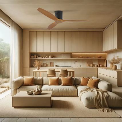 ZEVENTI - Lubinis ventiliatorius SPELLO Wi-Fi Tuya juodas/ąžuolas + nuotolinis valdiklis