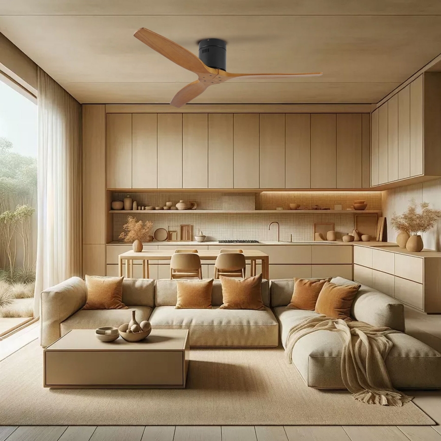 ZEVENTI - Lubinis ventiliatorius SPELLO Wi-Fi Tuya juodas/ąžuolas + nuotolinis valdiklis